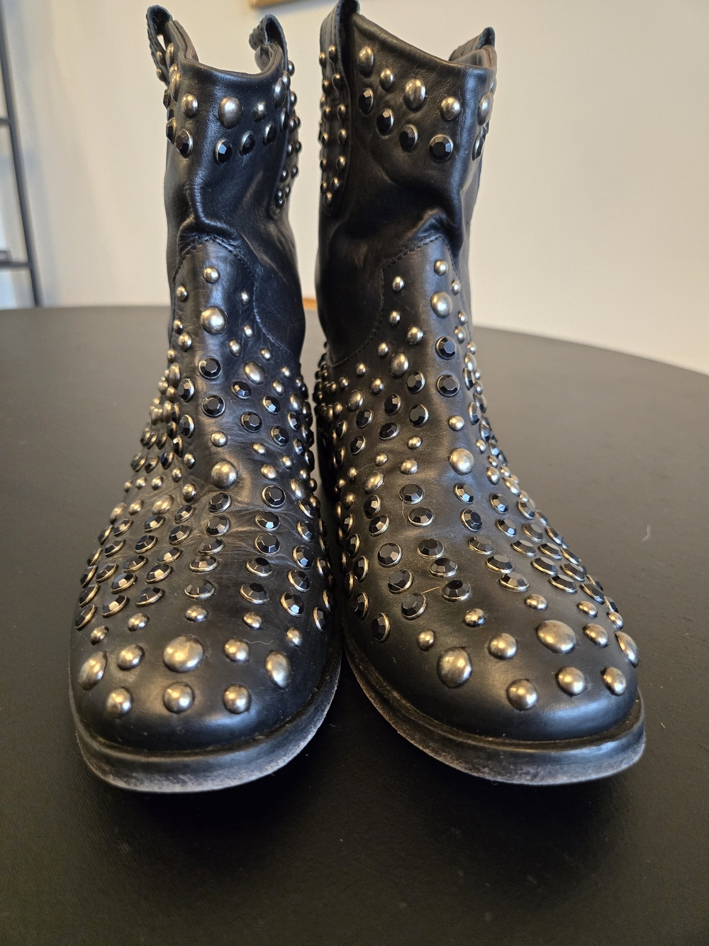 Strategia Made in Italy Black Leather Studded Slouch Boots EU 37 (US 6.5-7) - Picture 4 of 10